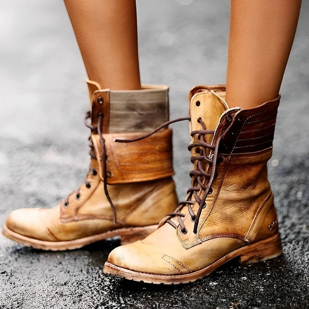 Retro Vintage Leder Schnürstiefel für Damen