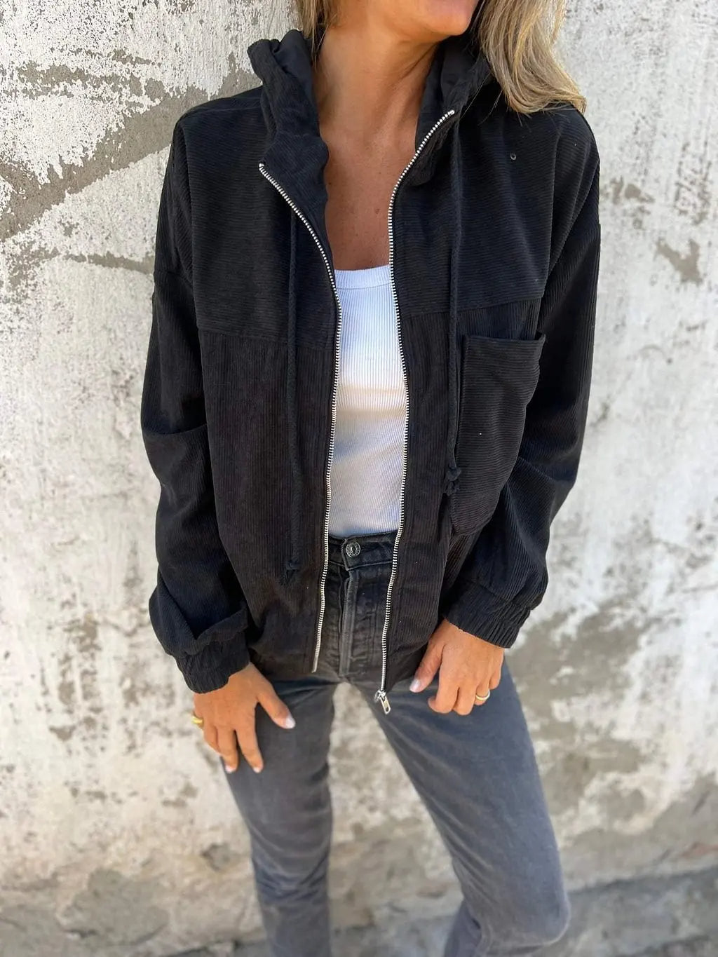 Casual Corduroy Jacke mit Kapuze