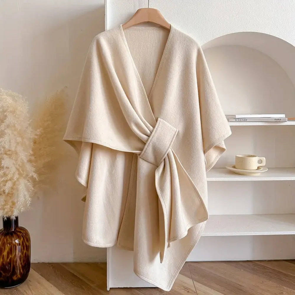 Eleganter Winddichter Poncho-Mantel mit Schalkragen