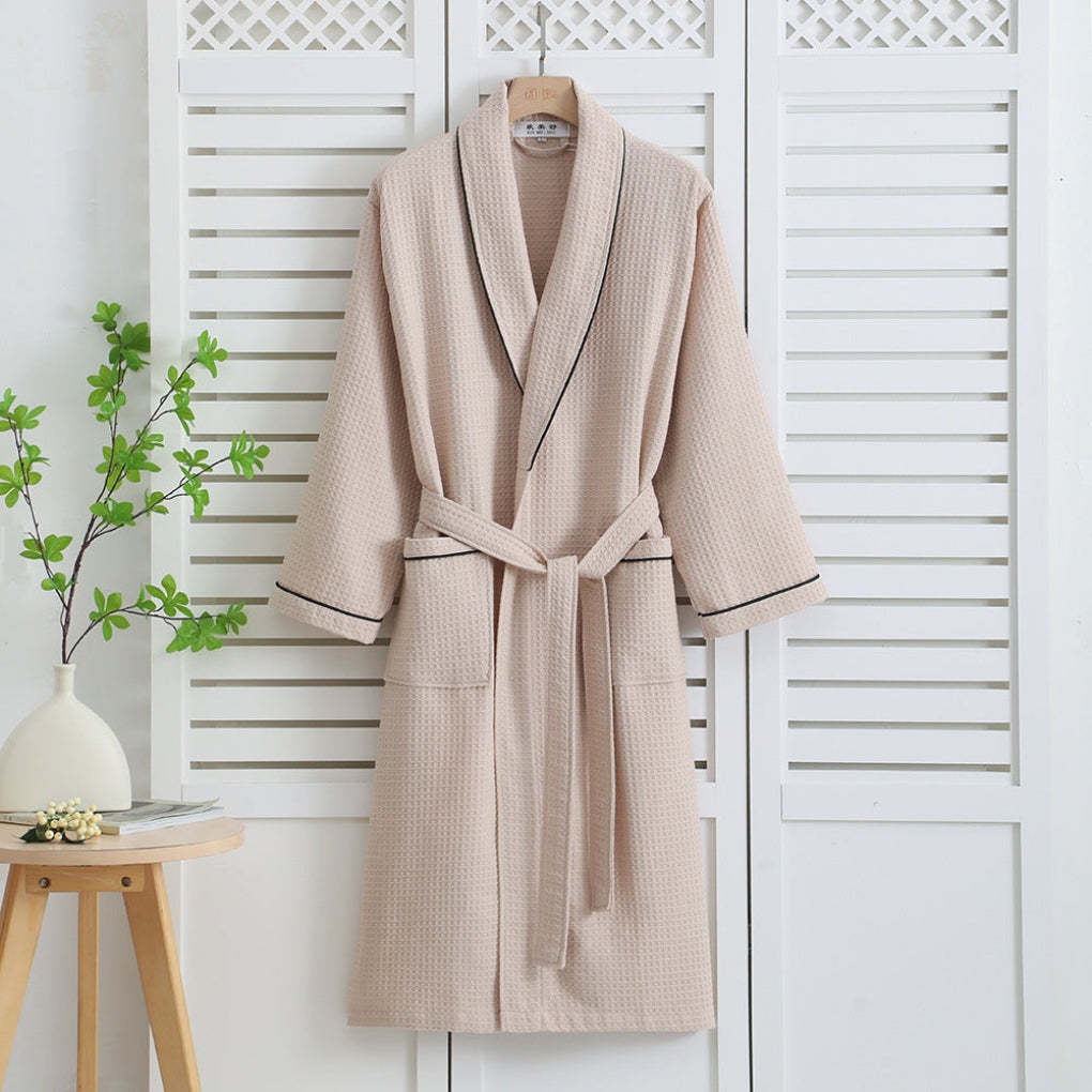 Leichter Kimono-Bademantel aus 100 % Baumwolle mit Waffelmuster