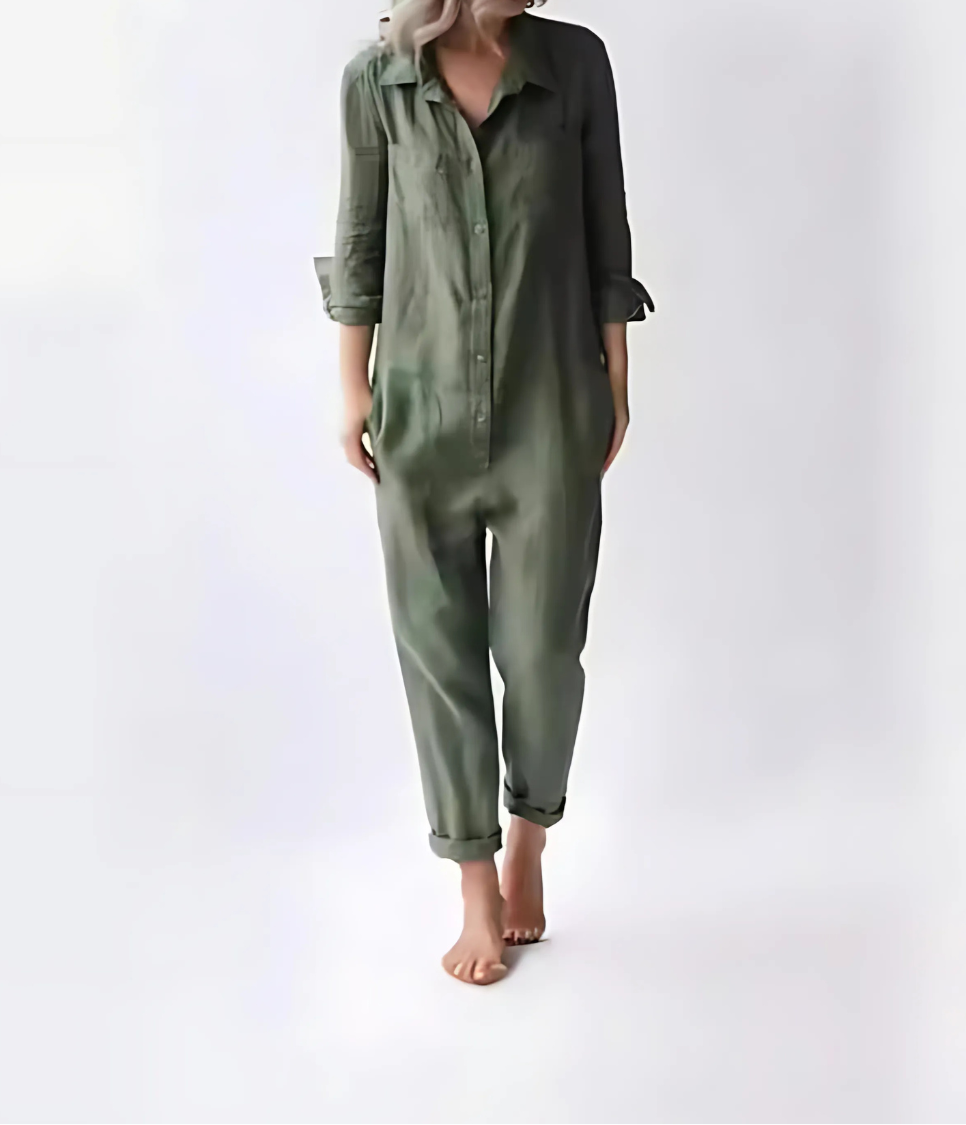 Damen-Jumpsuit aus Baumwoll-Leinen-Mix mit Vintage-Charme