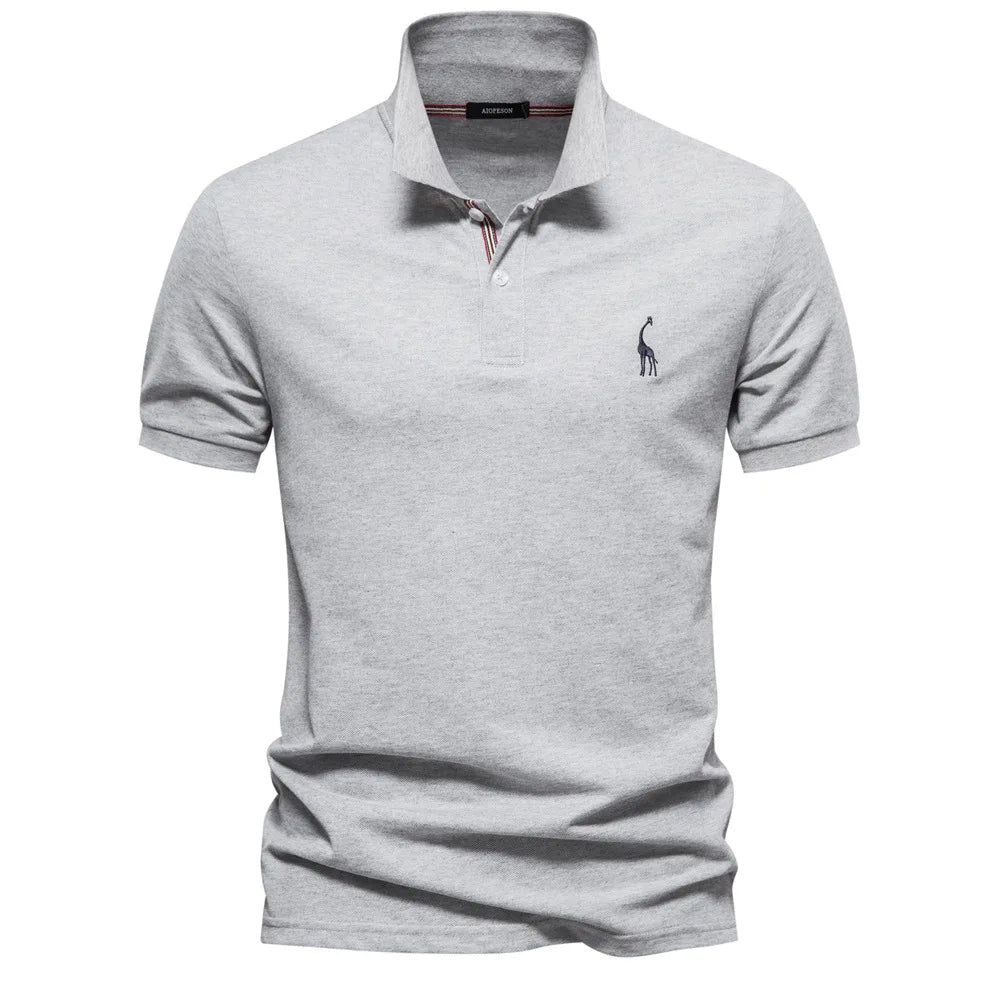 Luxuriöses Baumwoll-Poloshirt mit Hirsch Stickerei
