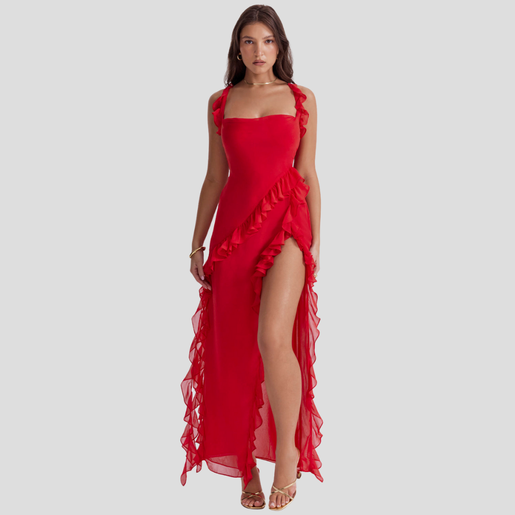 Melantha-Kleid mit Rüschendetail und verstellbaren Trägern