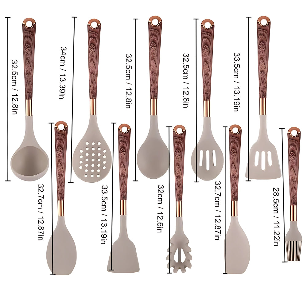 10-teiliges Silikon-Kochutensilien-Set mit ergonomischen Griffen