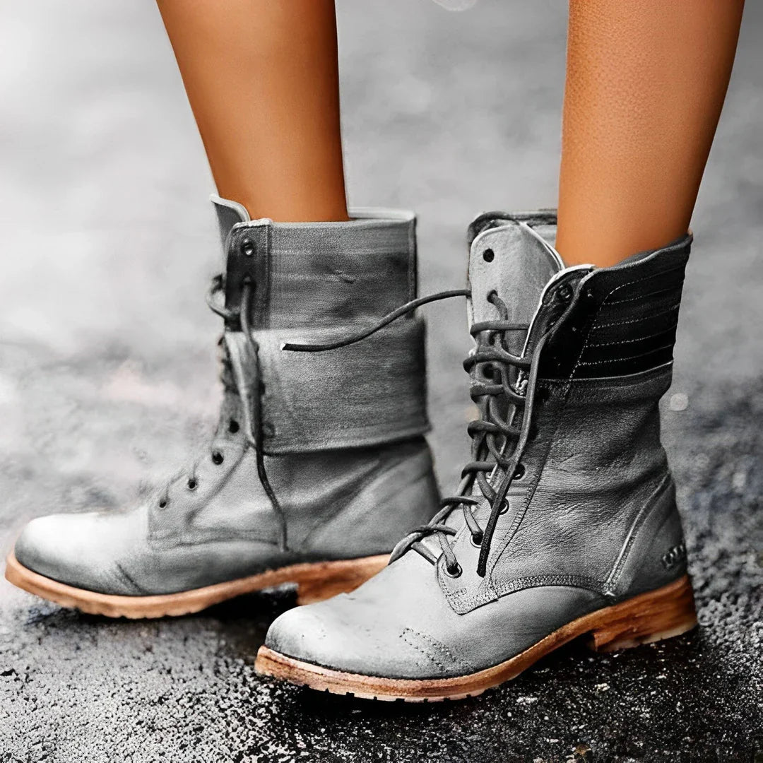 Retro Vintage Leder Schnürstiefel für Damen