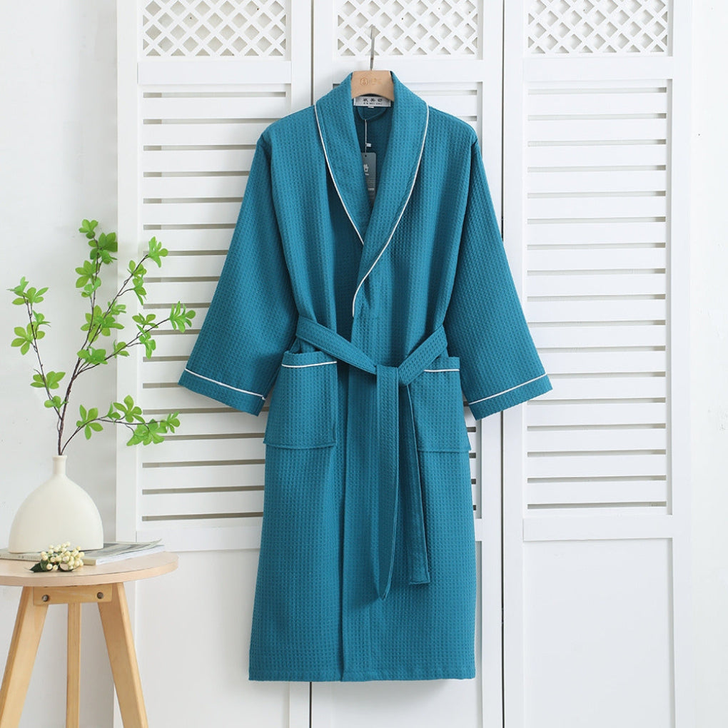 Leichter Kimono-Bademantel aus 100 % Baumwolle mit Waffelmuster