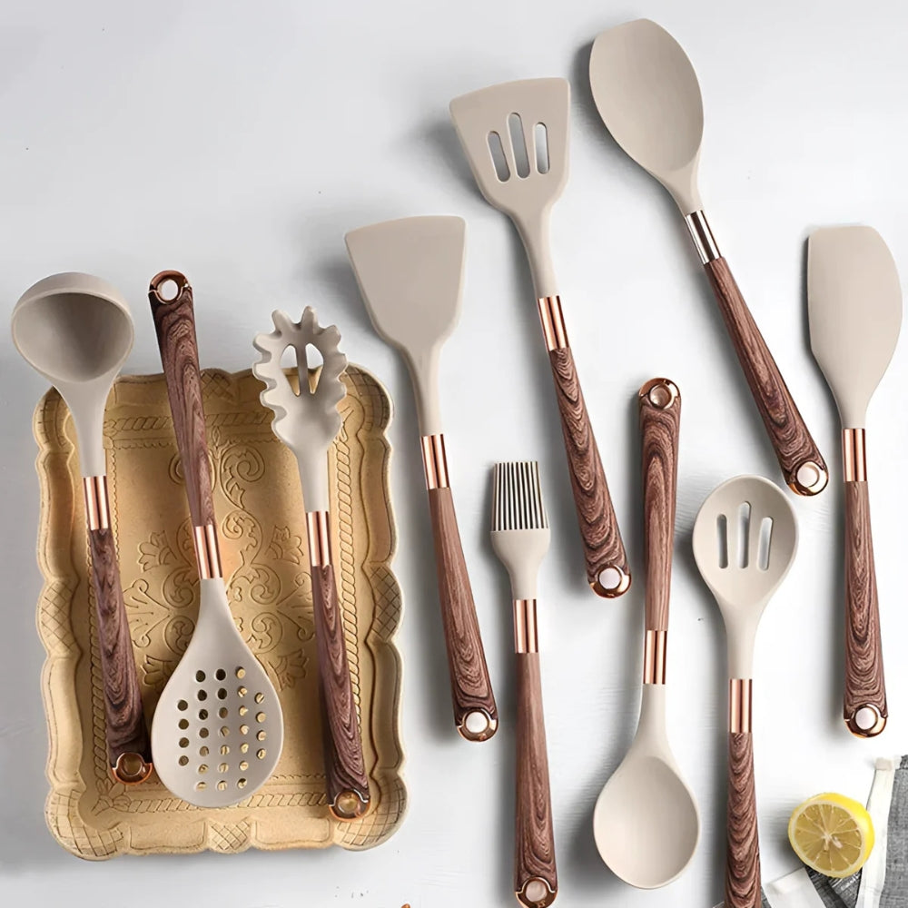 10-teiliges Silikon-Kochutensilien-Set mit ergonomischen Griffen