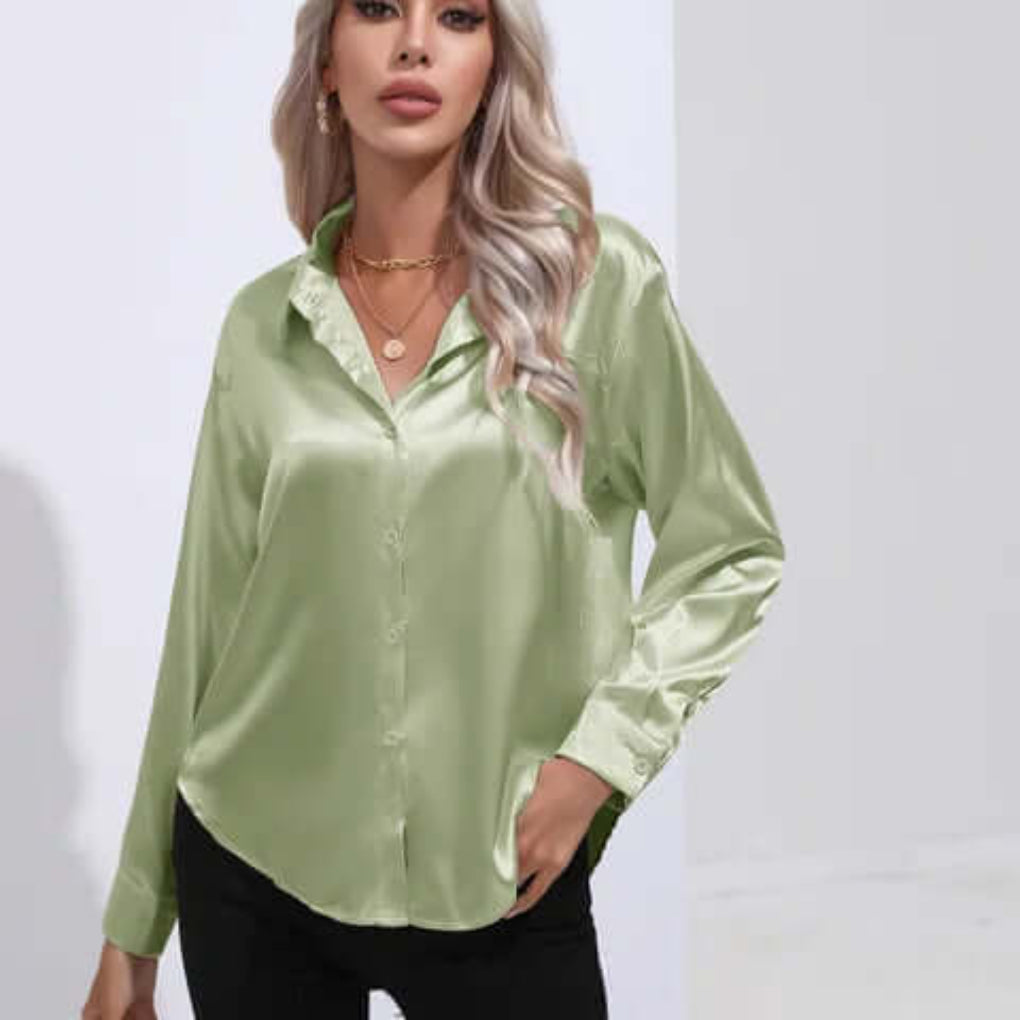 Damenbluse aus Satin mit lockerer Passform und langen Ärmeln