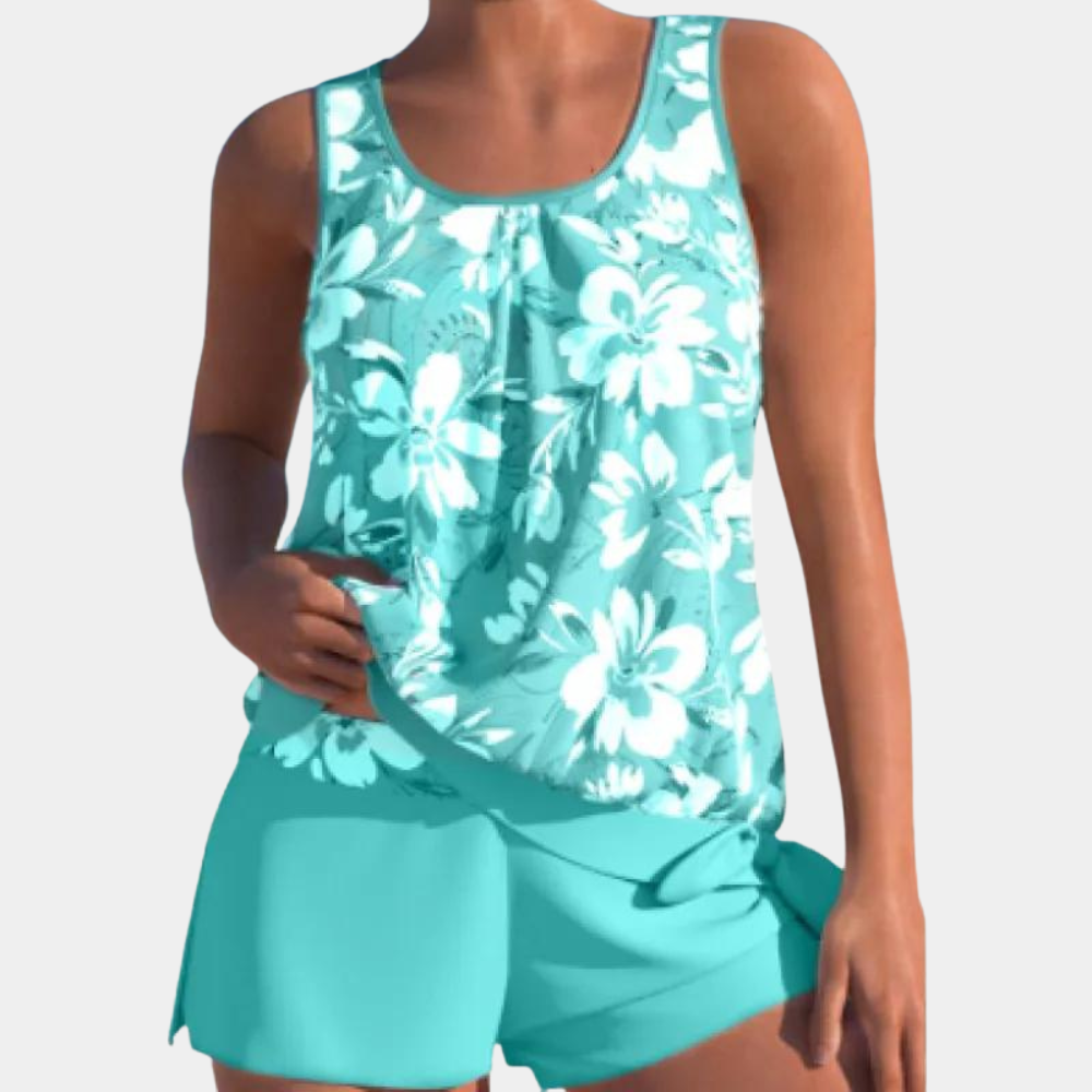 Eleganter Damen-Badeanzug mit verspieltem Print und inkludierter Shorts