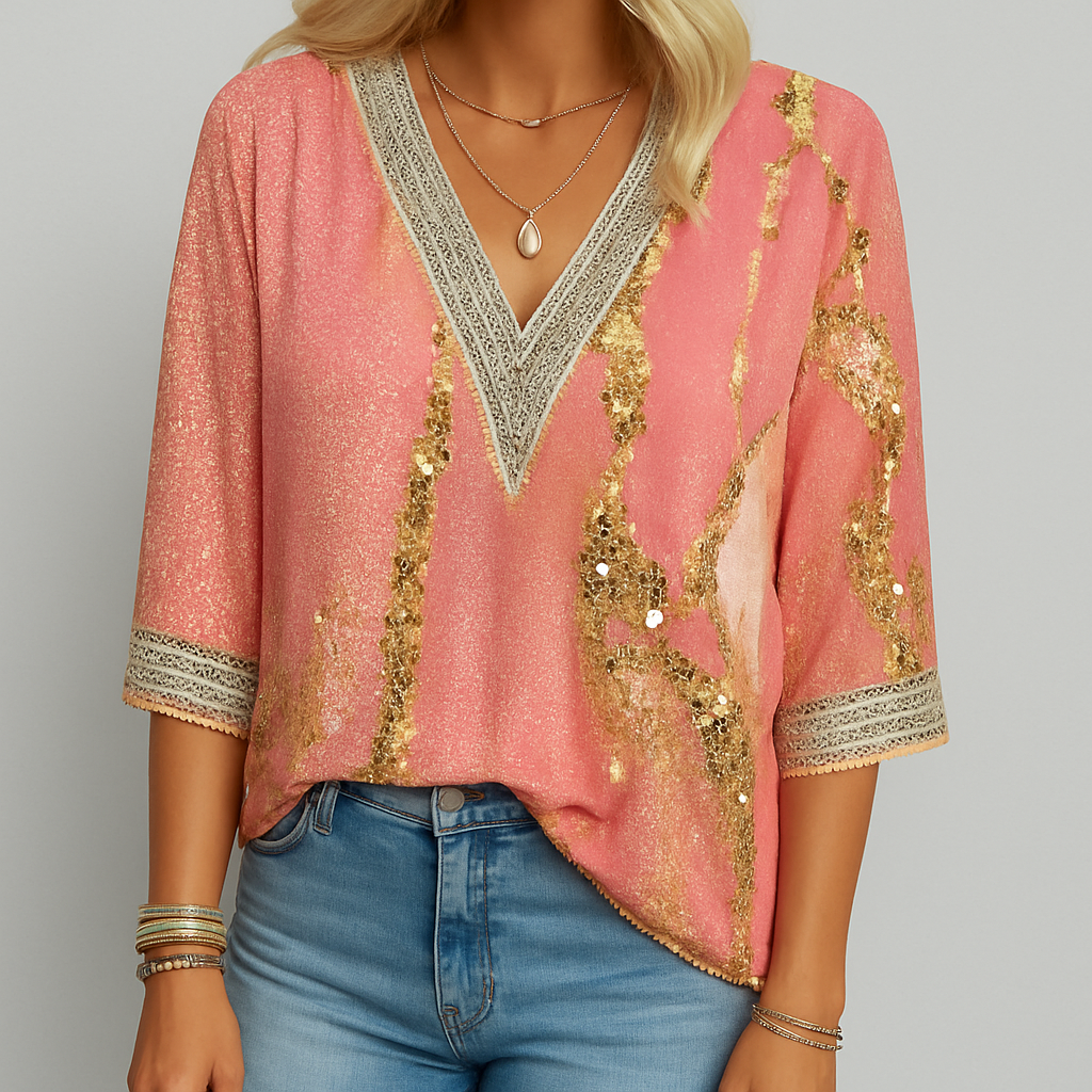 Bedruckte, locker sitzende Bluse mit V-Ausschnitt