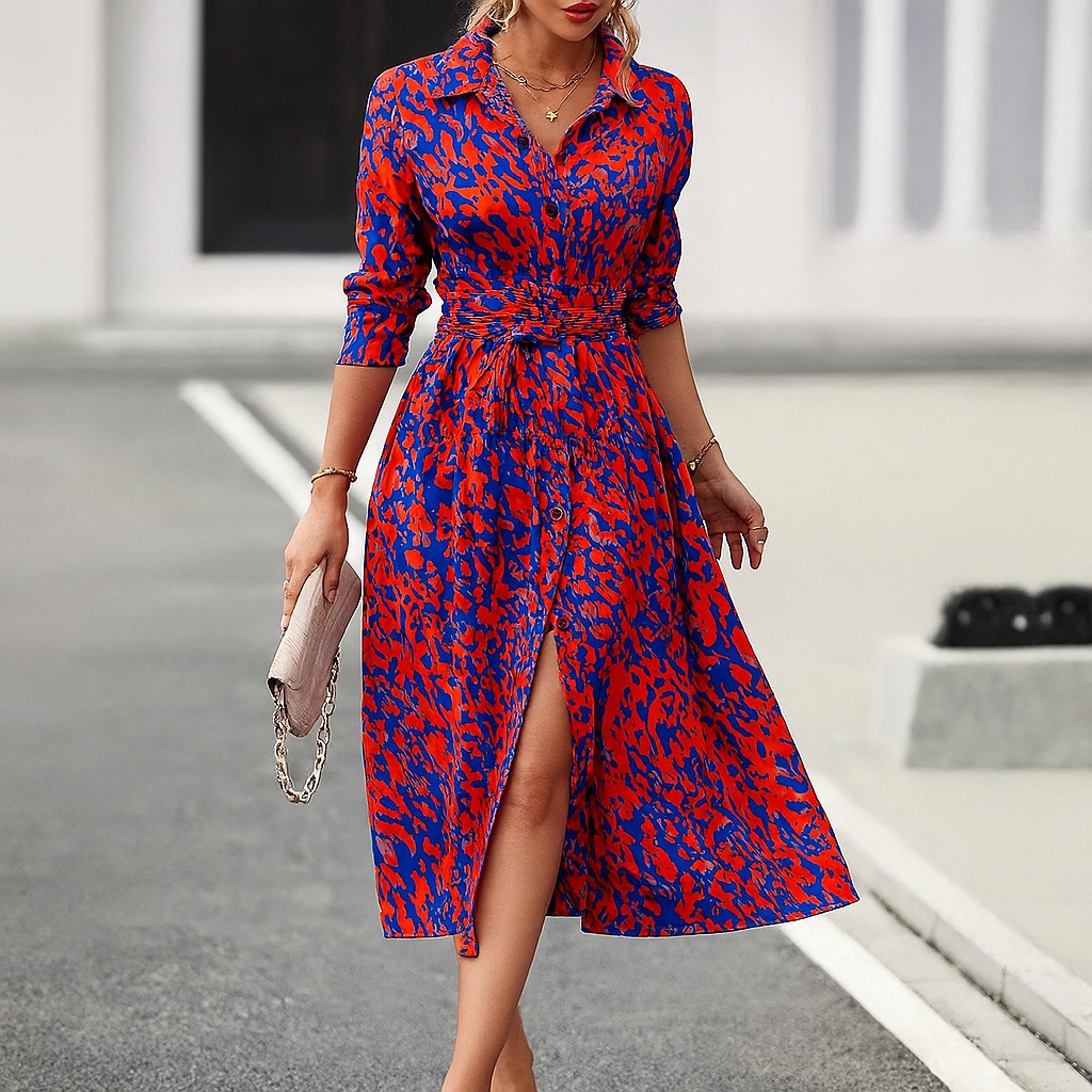 Bedrucktes A-Linien-Hemdkleid mit Schlitz