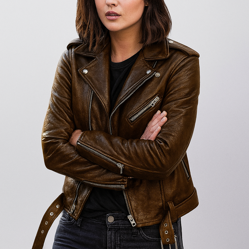 Slim Fit Biker-Lederjacke für Damen