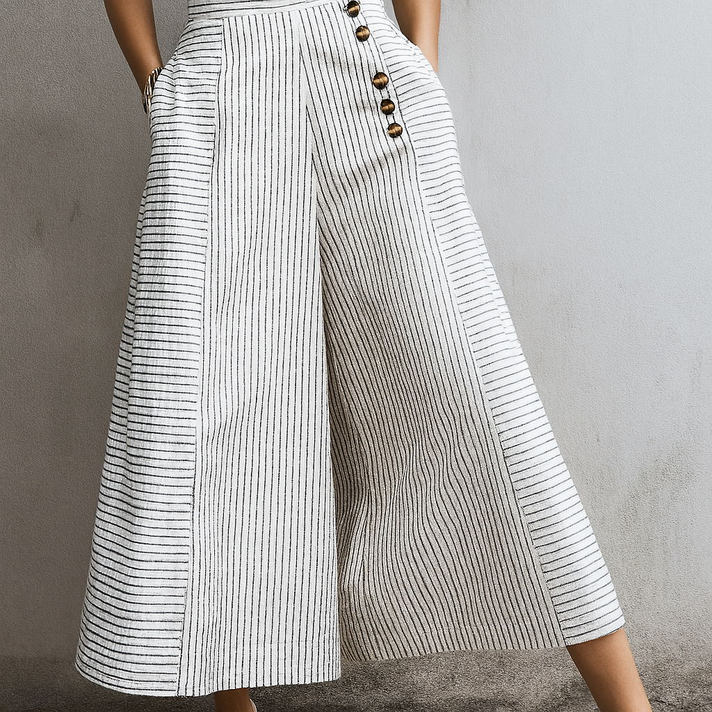 Gestreifte, leichte Hose mit hoher Taille und weitem Bein