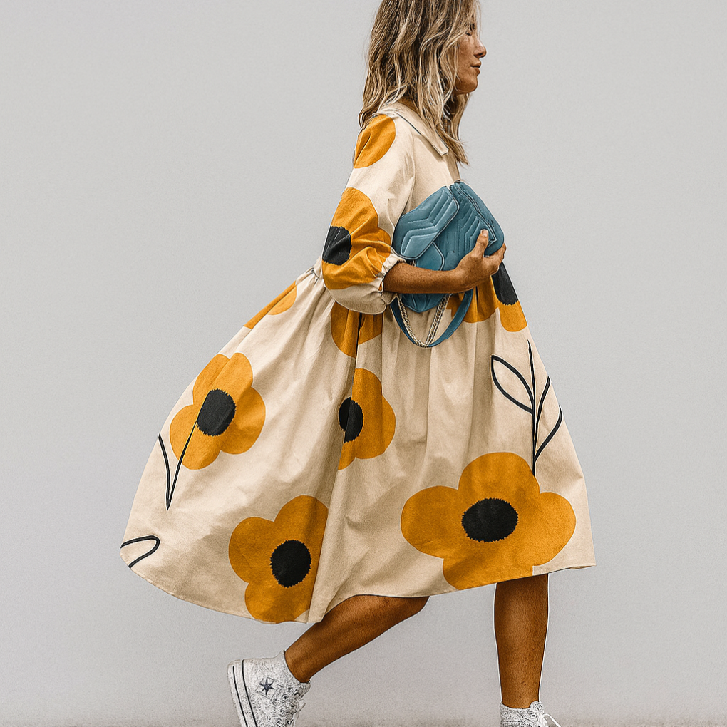 Oversize-Midi-Hemdkleid mit Blumenmuster