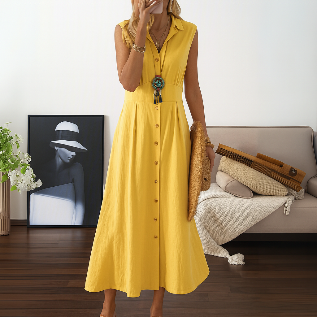 Fließendes Maxikleid in A-Linie mit Knopfleiste
