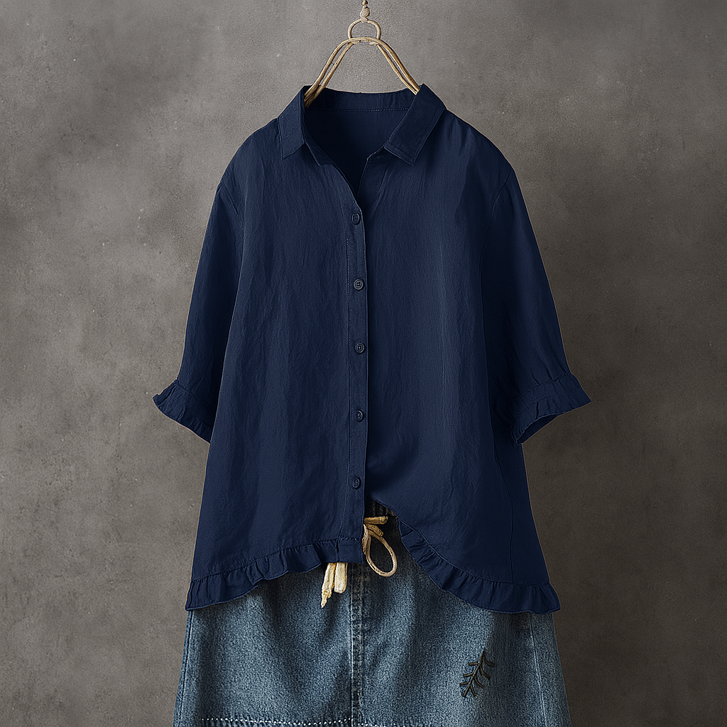 Button-Down-Baumwollbluse mit Rüschensaum