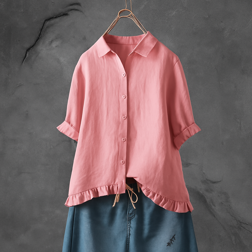 Button-Down-Baumwollbluse mit Rüschensaum