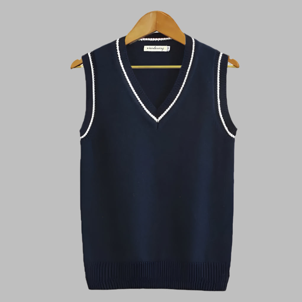 Ärmelloser Pullover im Retro-Streifen-Preppy-Stil