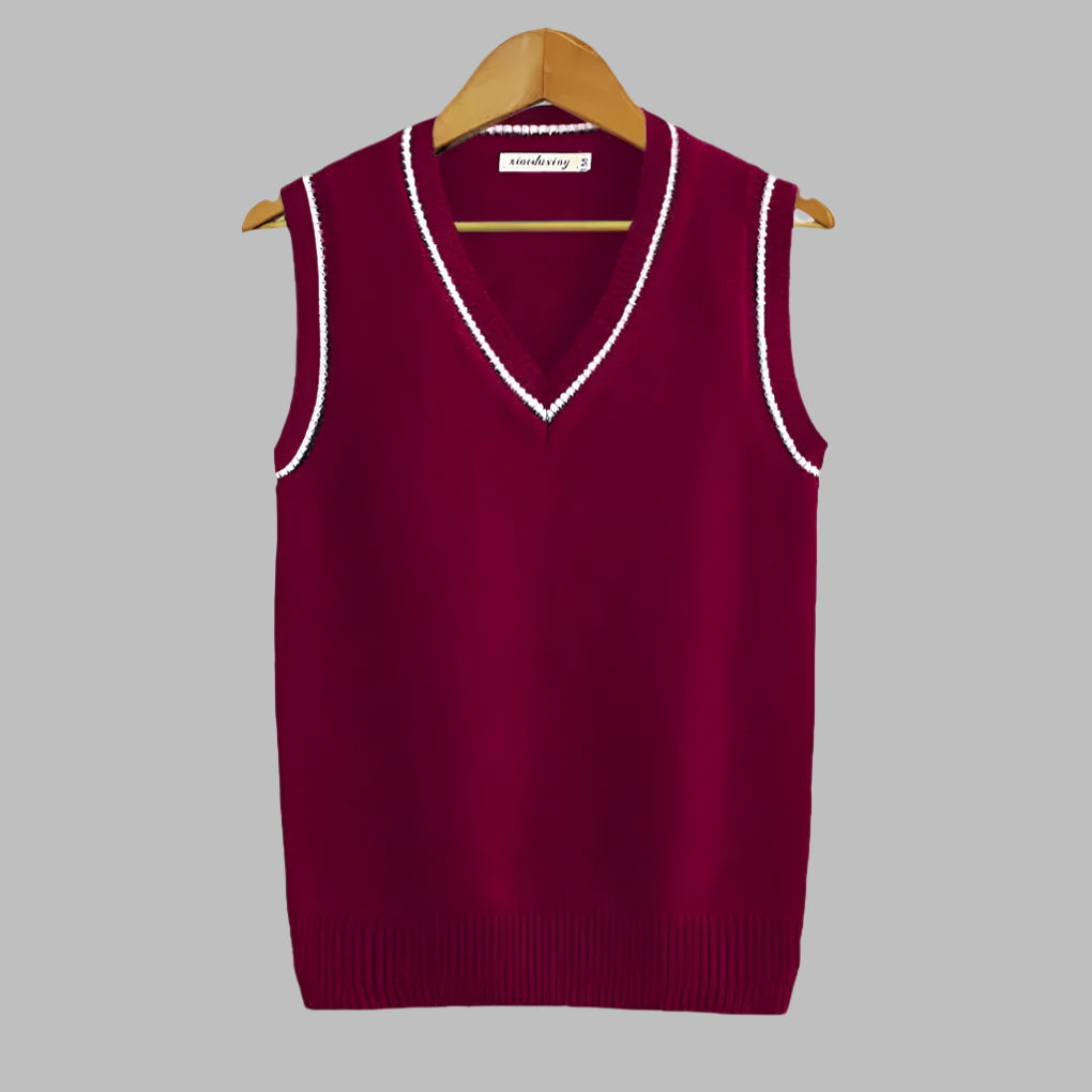Ärmelloser Pullover im Retro-Streifen-Preppy-Stil
