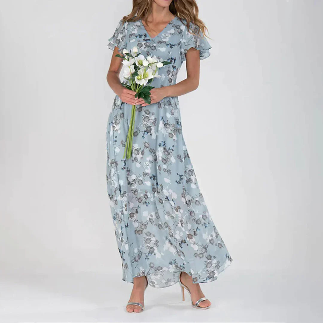 Vintage Maxikleid mit Blumenmuster und V-Ausschnitt