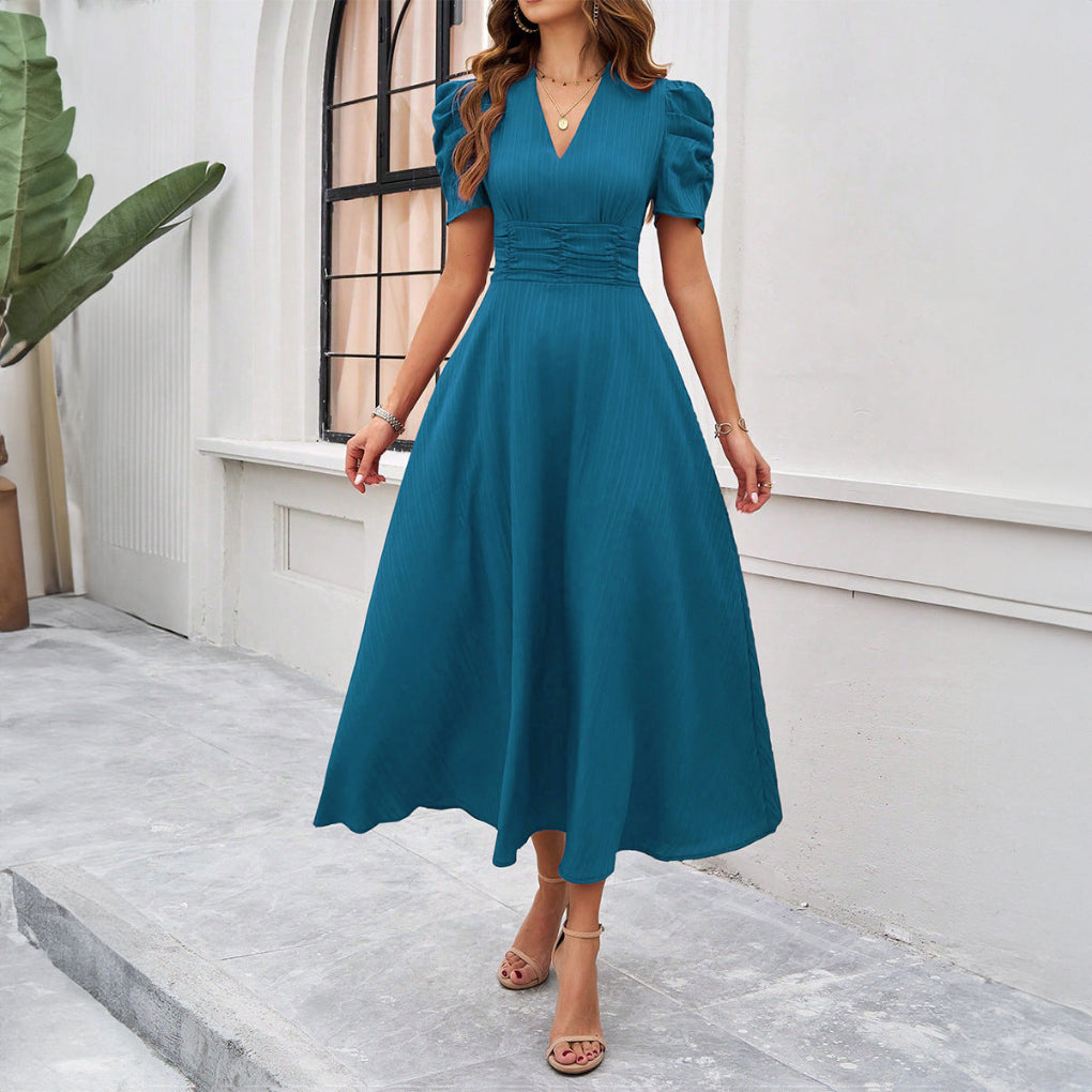 Fit-and-Flare-Midikleid mit gerüschter Taille