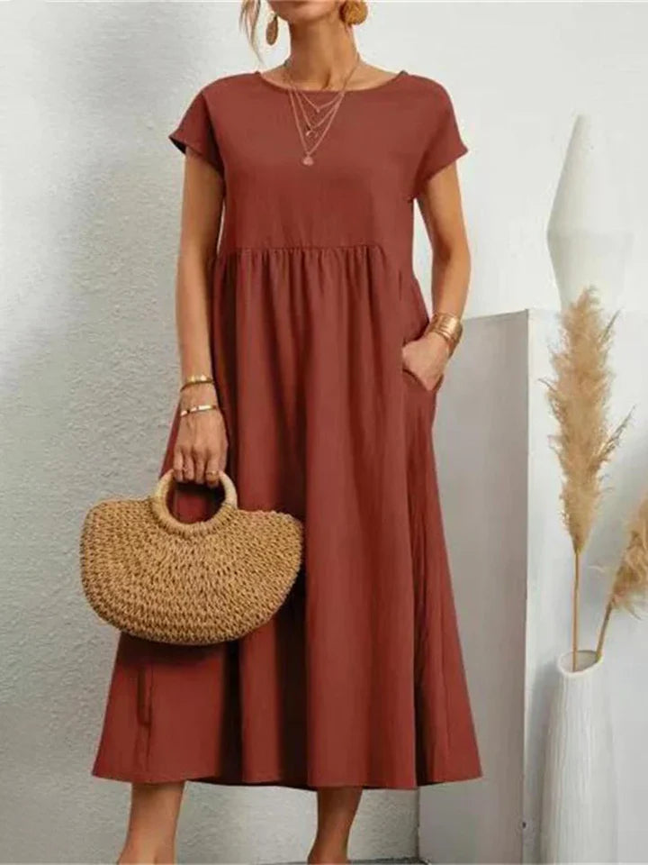 Vintage Baumwollkleid mit Rundhalsausschnitt