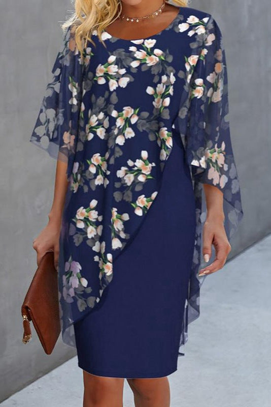 Elegantes Damen Kleid mit Blumenmuster und V-Ausschnitt