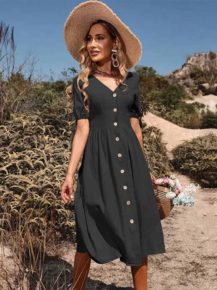 Leichtes Baumwollkleid mit V-Ausschnitt für Frühling und Sommer