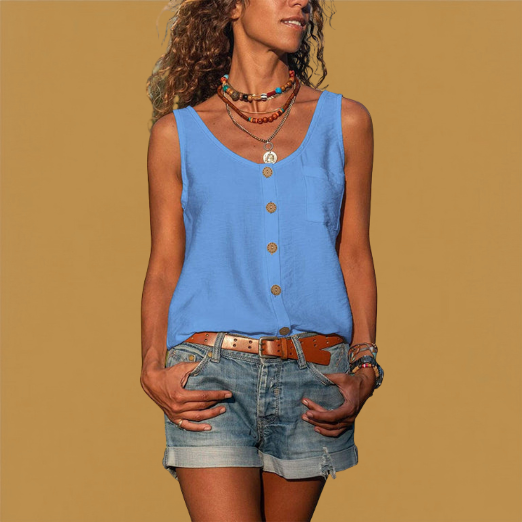 Ärmelloses, leichtes Button-Down-Oberteil