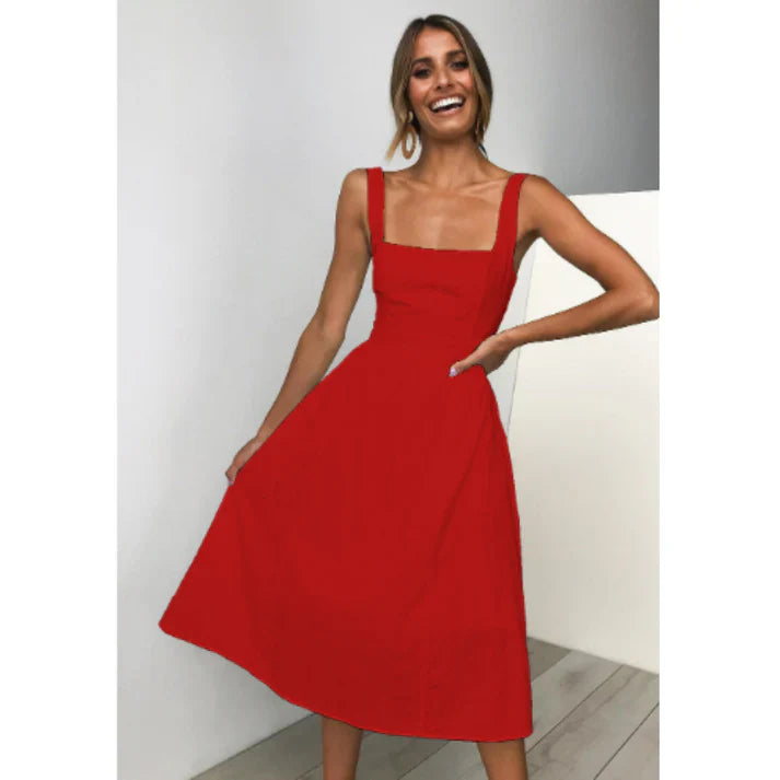 Ärmelloses A-Linien-Midikleid mit quadratischem Ausschnitt
