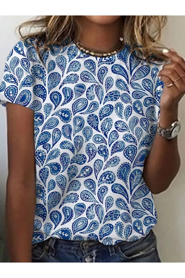 Blaues T-Shirt mit Rundhalsausschnitt und Print