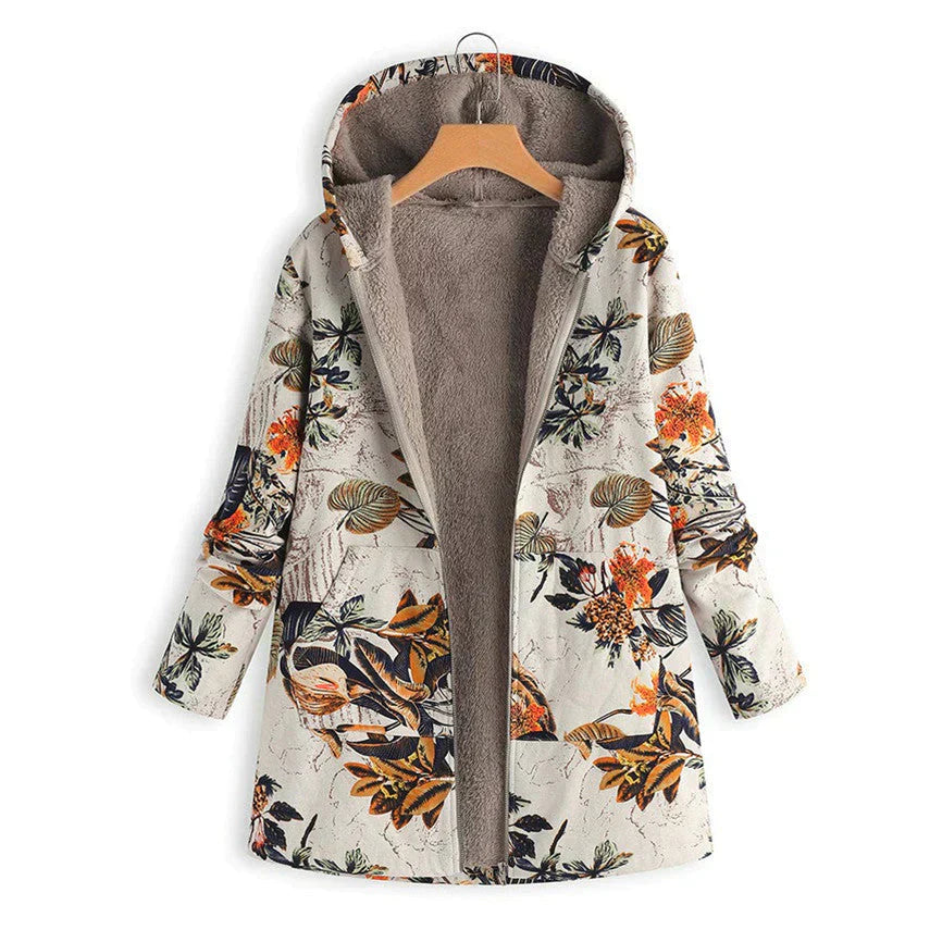 Lange Damen Frühlingsjacke mit Kapuze und Fronttaschen