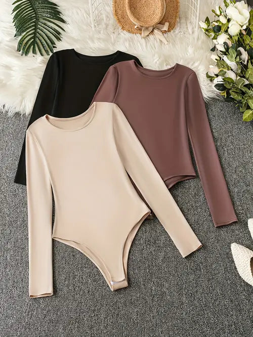 3er-Pack lässige Langarm-Bodys für Damen