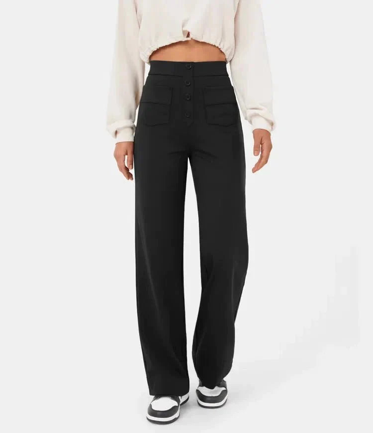 Elastische Damenhose mit hoher Taille und geradem Bein