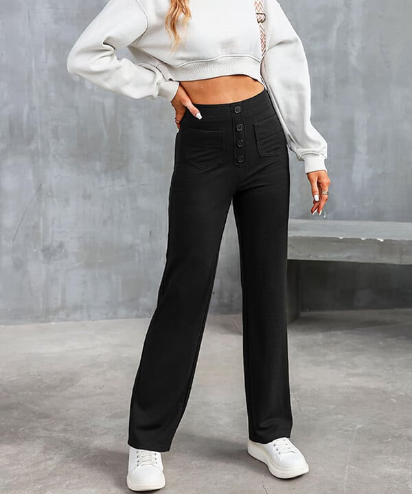Elastische Damenhose mit hoher Taille und geradem Bein