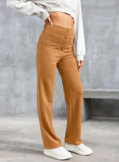 Elastische Damenhose mit hoher Taille und geradem Bein