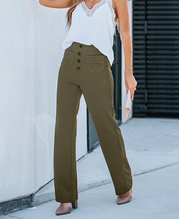Elastische Damenhose mit hoher Taille und geradem Bein