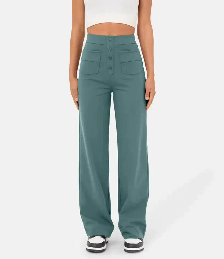 Elastische Damenhose mit hoher Taille und geradem Bein