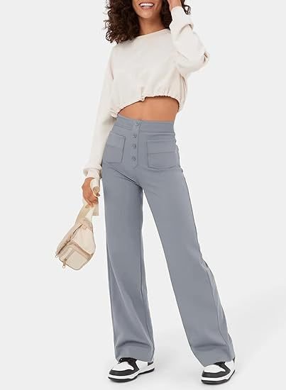 Elastische Damenhose mit hoher Taille und geradem Bein