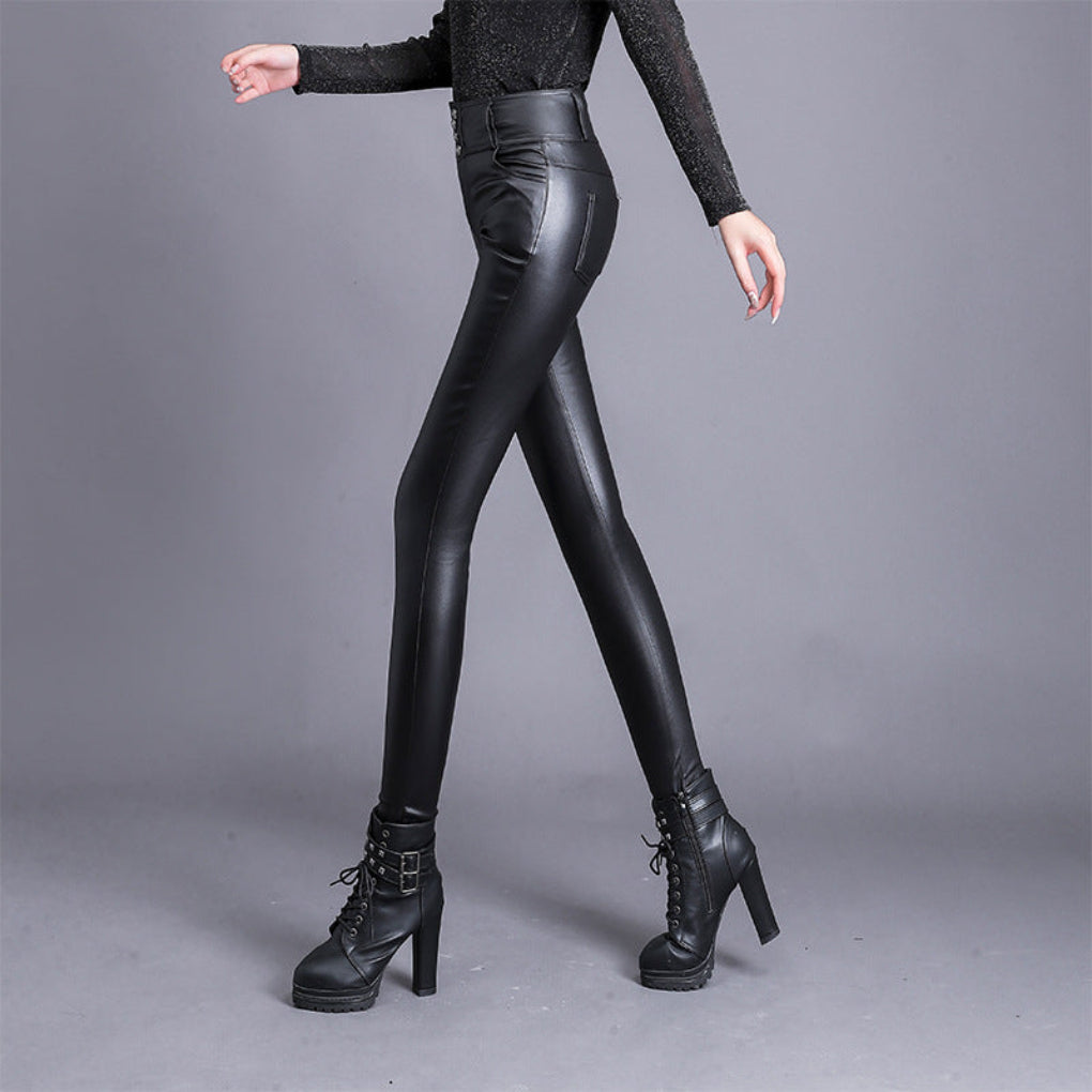 Stylische PU-Lederhose mit hoher Taille für Damen