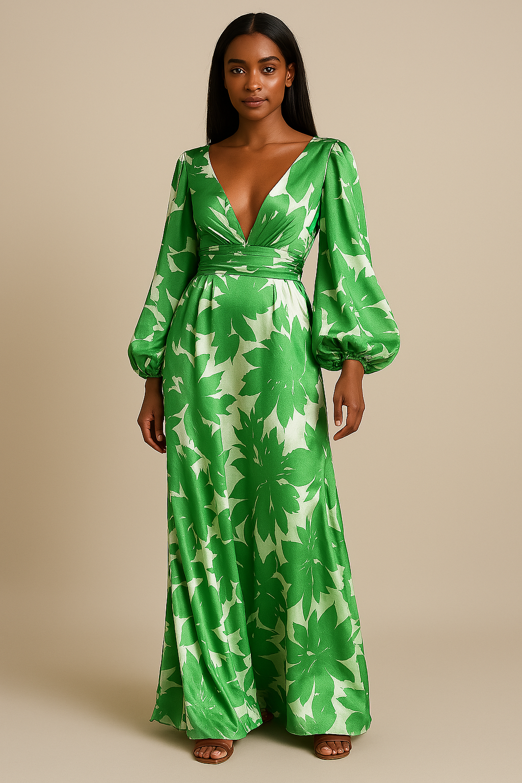 Modisches Kleid im europäischen Stil mit V-Ausschnitt