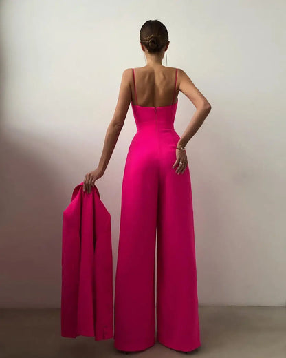 Ärmelloser Jumpsuit mit hoher Taille und weitem Bein