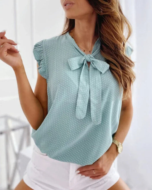 Ärmellose Bluse mit Rüschen und Schleifendetail