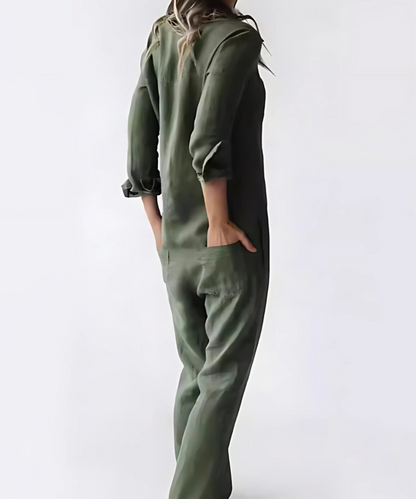 Damen-Jumpsuit aus Baumwoll-Leinen-Mix mit Vintage-Charme