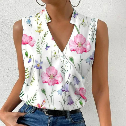 Luftige V-Ausschnitt-Bluse mit Print