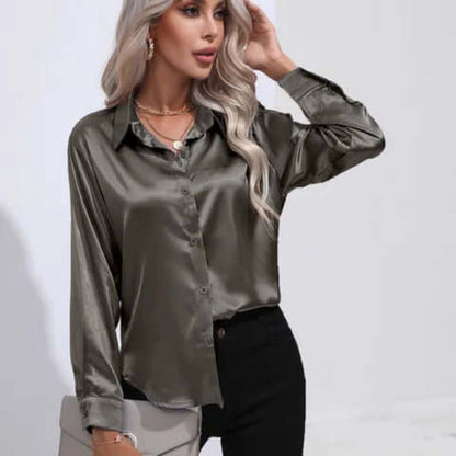 Damenbluse aus Satin mit lockerer Passform und langen Ärmeln