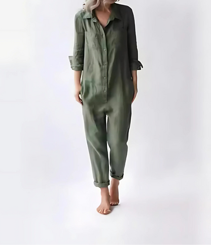 Damen-Jumpsuit aus Baumwoll-Leinen-Mix mit Vintage-Charme