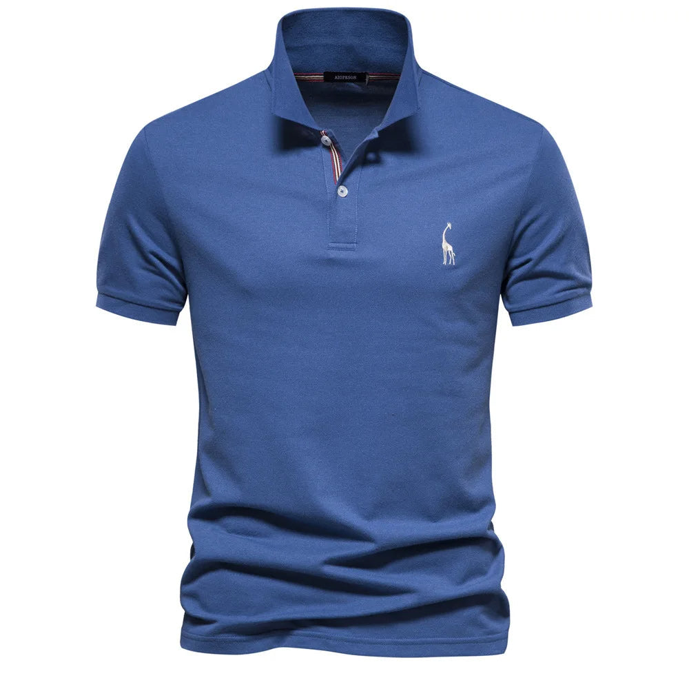Luxuriöses Baumwoll-Poloshirt mit Hirschstickerei