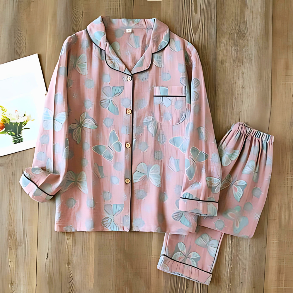 2-teiliges Baumwoll-Loungewear-Set mit Schmetterlingsdruck
