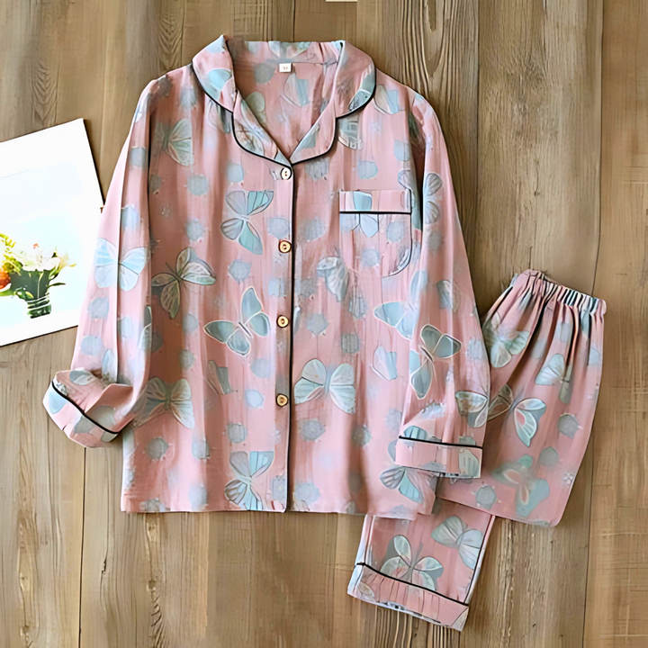 2-teiliges Baumwoll-Loungewear-Set mit Schmetterlingsdruck